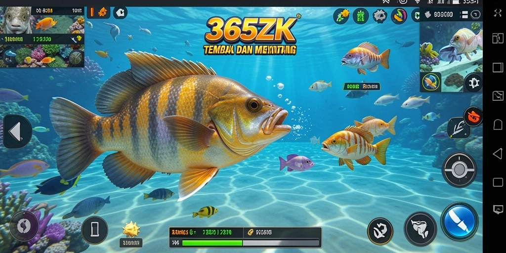 Screenshot gameplay 365ZK menampilkan aksi menembak ikan yang seru.