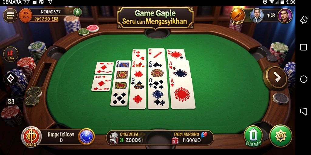 Tampilan gameplay Gaple yang seru di CEMARA77 dengan desain menarik.
