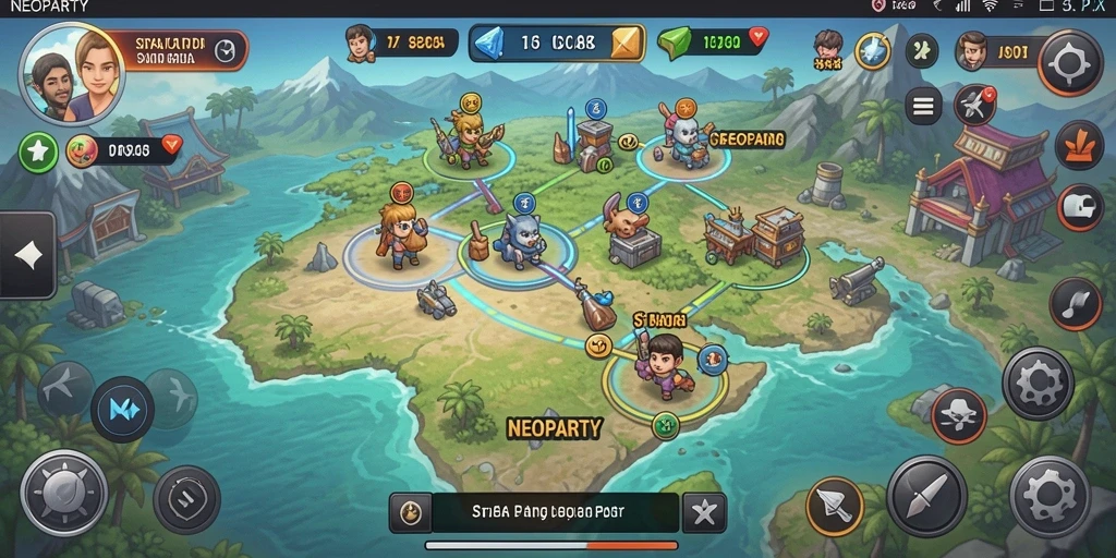 Tangkapan layar menunjukkan pertempuran strategis yang intens di NEOPARTY.