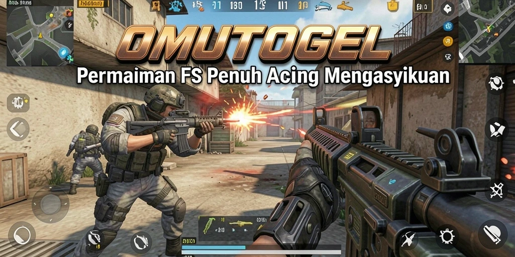 Tampilan gameplay OMUTOGEL yang mendebarkan di arena FPS.