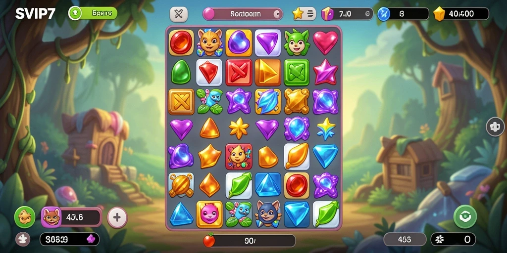 Screenshot SVIP7 menampilkan gameplay Match-3 yang menarik dan penuh warna.