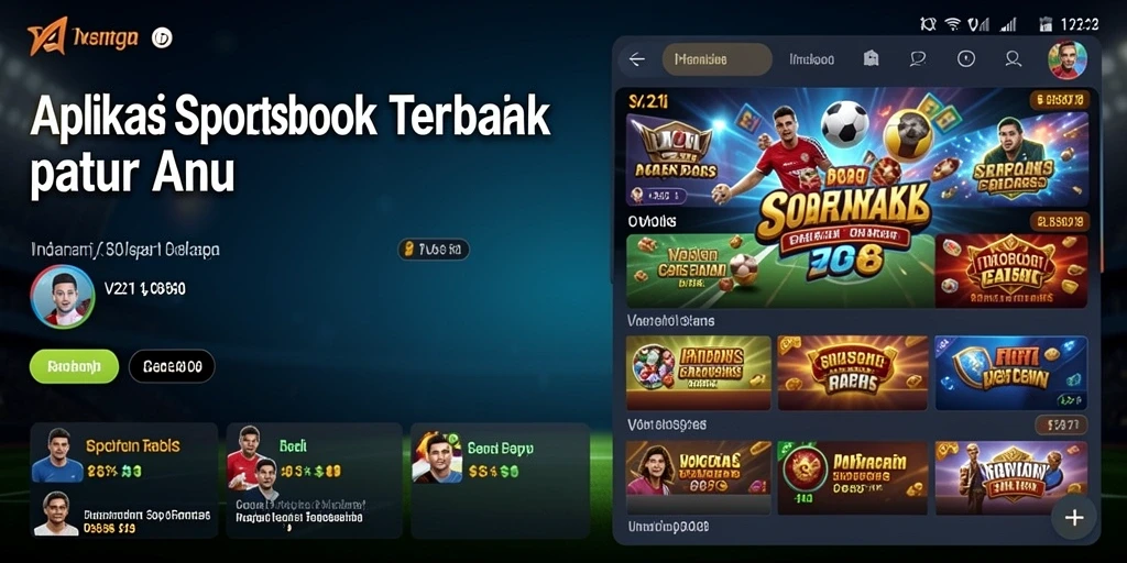 Screenshot V21 menampilkan antarmuka aplikasi Sportsbook yang menarik.